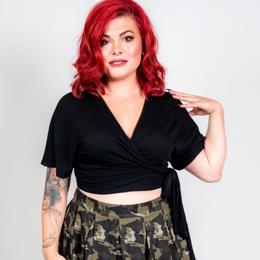 Plus Size ‘Cortese’ Wrap Front Crop Top - Picture 2 of 7